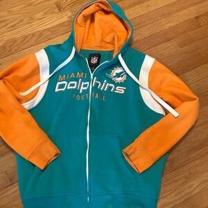 NFL Miami Dolphins Teal and Orange Zip-Up Hoodie size M